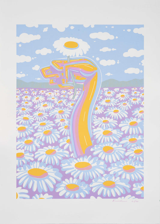 Flower picker, 2025, silkscreen print, 70x50cm with  Ouch*#^?! Book